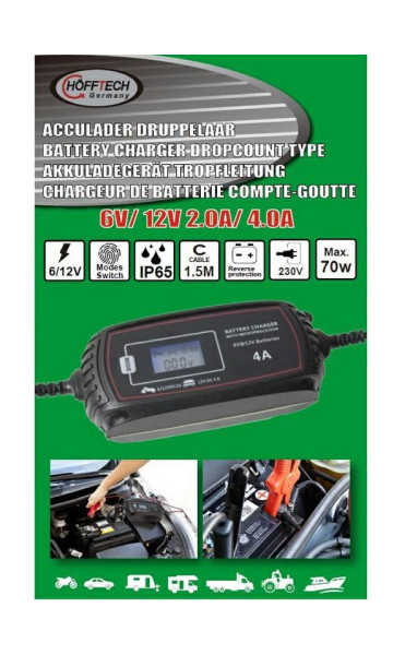 Acculader - Druppelaar 6V-12V + 2.0A-4.0A - 70W